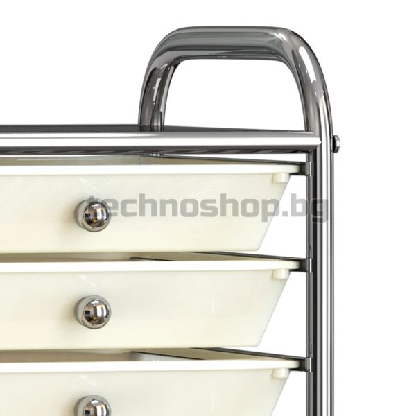 Мобилна количка за съхранение с 10 чекмеджета бяла пластмаса