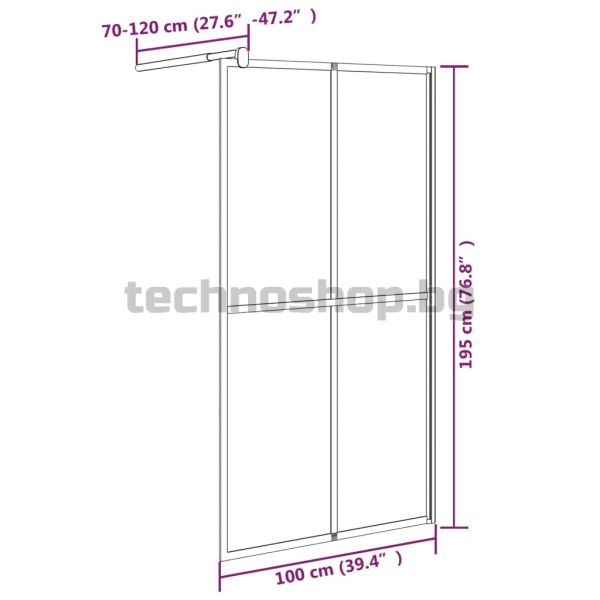 Параван за баня, 100x195 см, тъмно закалено стъкло