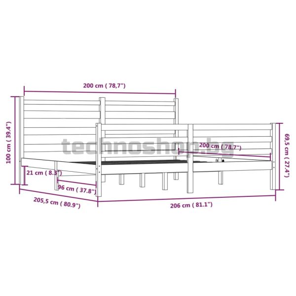 Рамка за легло, бор масив, 200x200 см