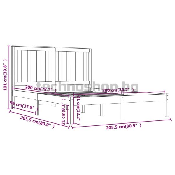 Рамка за легло, черна, бор масив, 200x200 см
