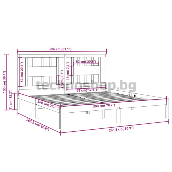 Рамка за легло, меденокафява, бор масив, 200x200 см