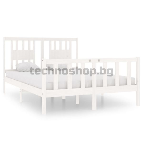 Рамка за легло, бяла, масивно дърво, 140х190 см