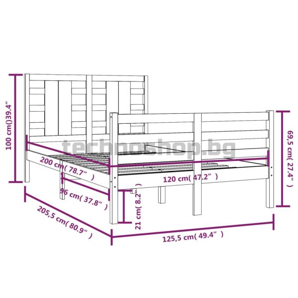 Рамка за легло без матрак, бял, 120x200 см, бор масив