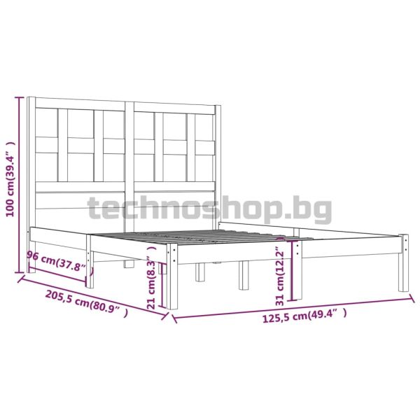 Рамка за легло без матрак, бял, 120x200 см, бор масив