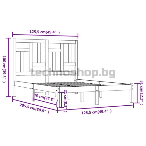 Рамка за легло без матрак, бял, 120x200 см, бор масив