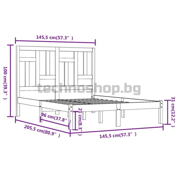 Рамка за легло без матрак, бял, 140x200 см, бор масив