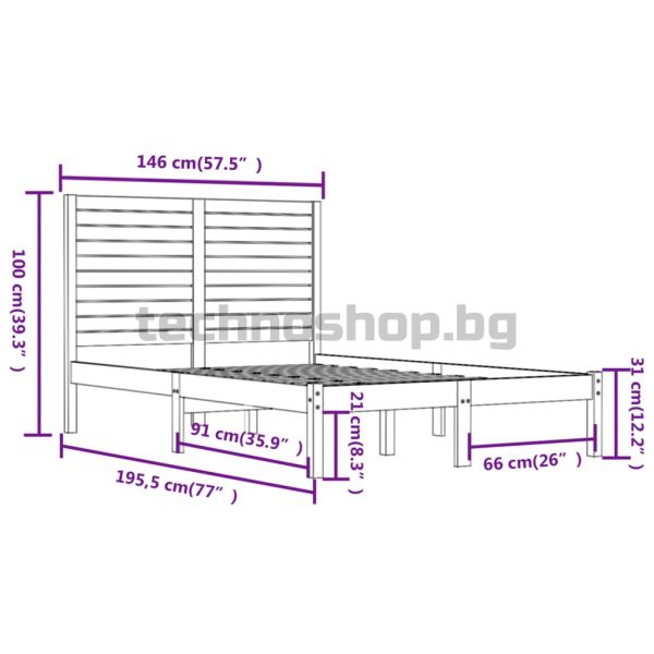 Рамка за легло, черна, дърво масив, 140х190 см
