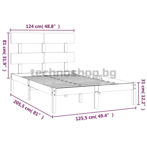 Рамка за легло, бяла, дърво масив, 120x200 см