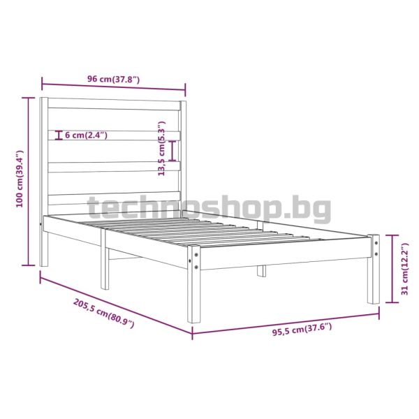 Рамка за легло без матрак, 90x200 см, масивна чамова дървесина