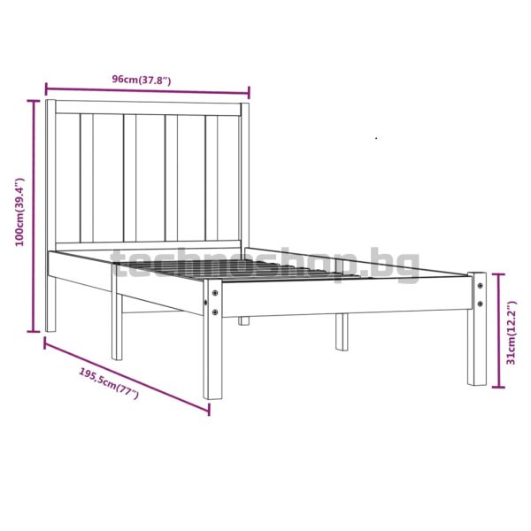 Рамка за легло, бор масив, 90x190 см, Single