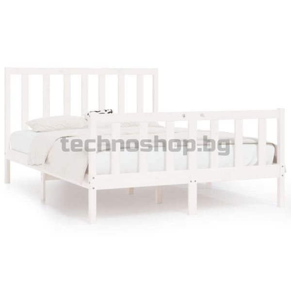 Рамка за легло, бяла, масивно дърво, 140х190 см