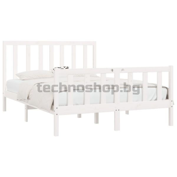 Рамка за легло, бяла, масивно дърво, 140х190 см