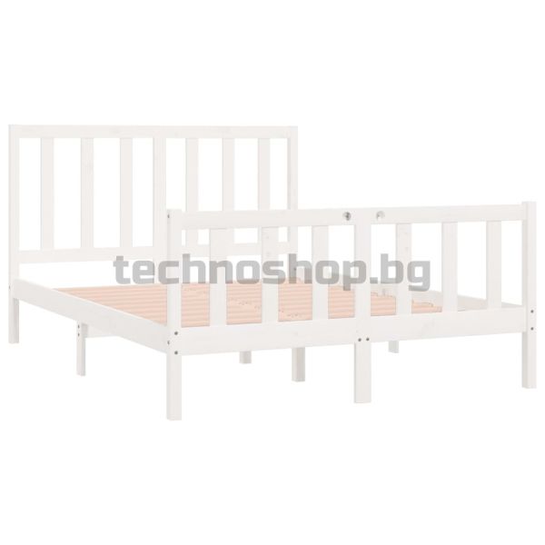 Рамка за легло, бяла, масивно дърво, 140х190 см