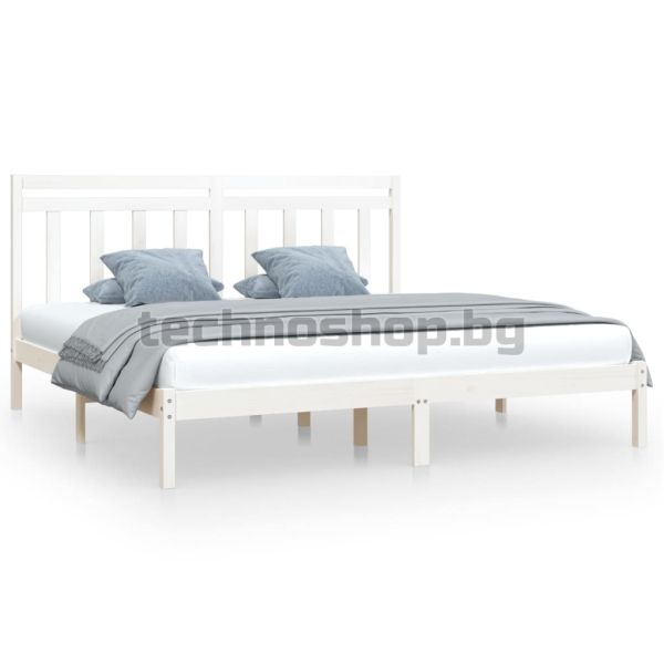 Рамка за легло, бяла, дърво масив, 200x200 см