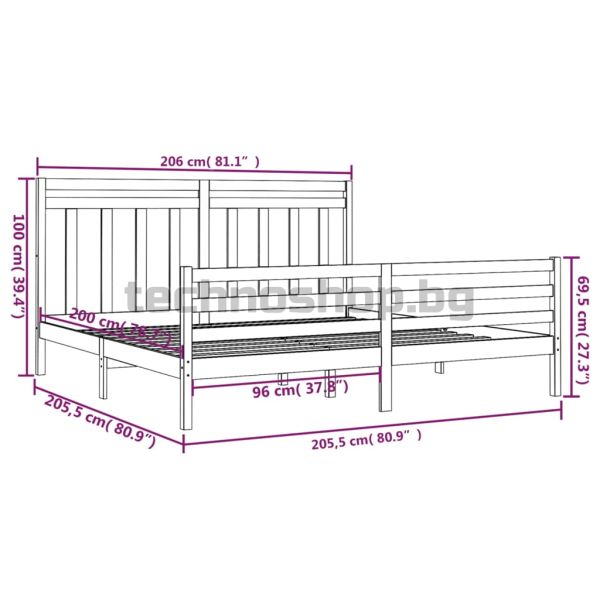 Рамка за легло, бяла, дърво масив, 200x200 см