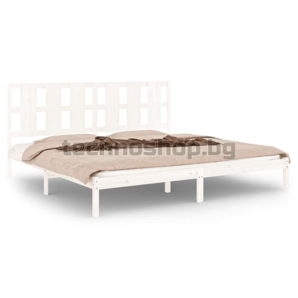Рамка за легло без матрак, бял, 200x200 см, бор масив