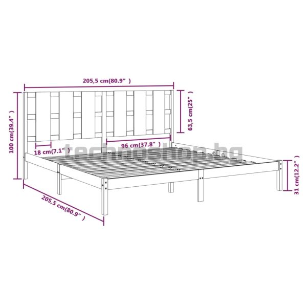 Рамка за легло, меденокафява, бор масив, 200x200 см