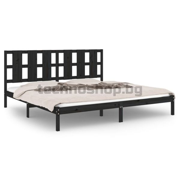 Рамка за легло, черна, бор масив, 200x200 см