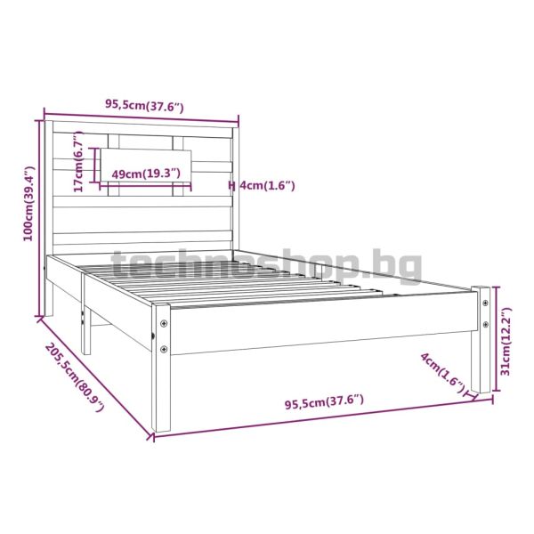 Рамка за легло, дърво масив, 90х200 см