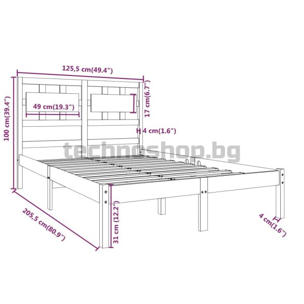 Рамка за легло, бяла, дърво масив, 120x200 см