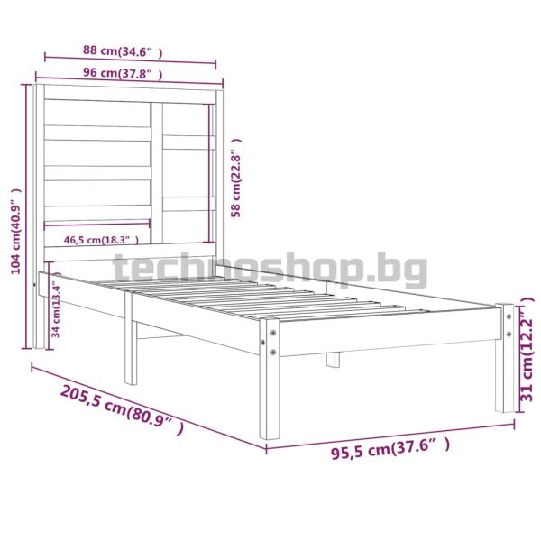 Рамка за легло, дърво масив, 90х200 см