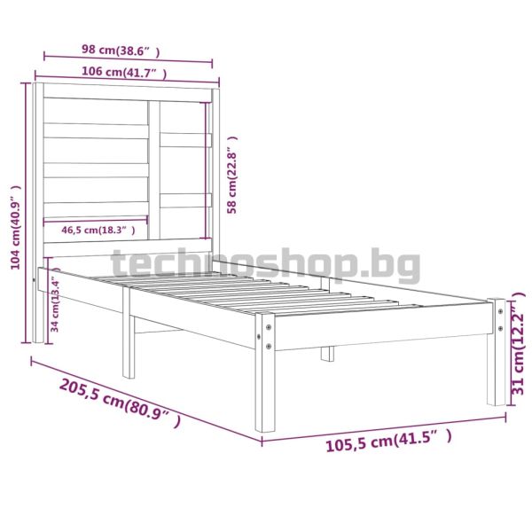 Рамка за легло, бяла, дърво масив, 100x200 см