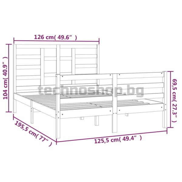 Рамка за легло, дърво масив, 120x190 см, Small Double