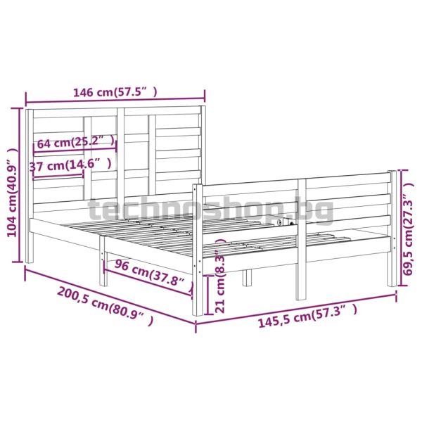 Рамка за легло без матрак, масивна дървесина, 140x200 см
