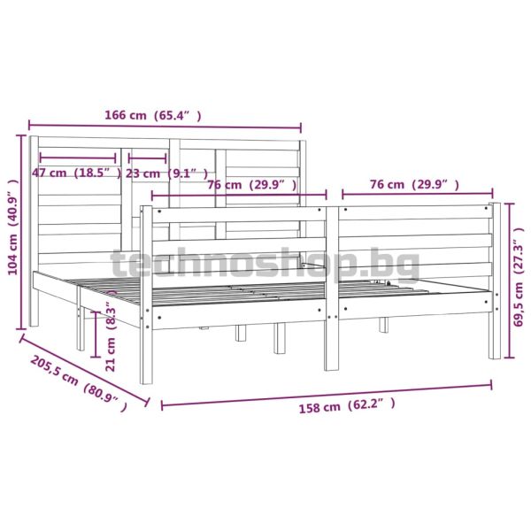Рамка за легло, бяла, дърво масив, 160х200 см