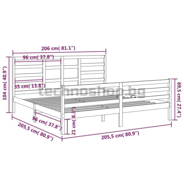 Рамка за легло без матрак, масивна дървесина, 200x200 см