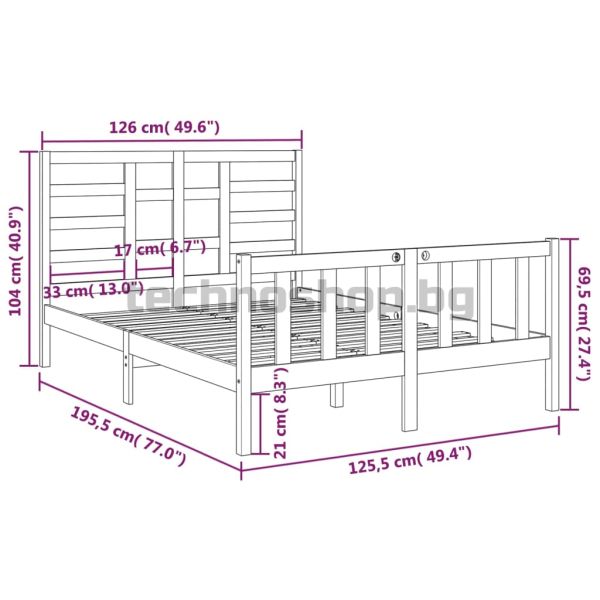 Рамка за легло, бяла, дърво масив, 120x190 см, Small Double
