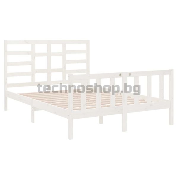 Рамка за легло, бяла, масивно дърво, 140х190 см