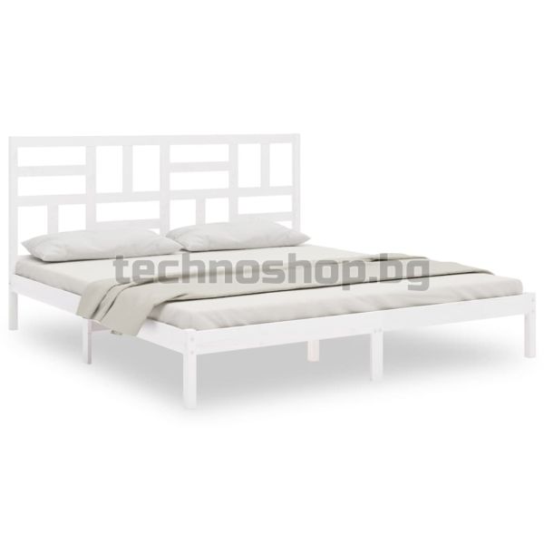 Рамка за легло, бяла, дърво масив, 200x200 см