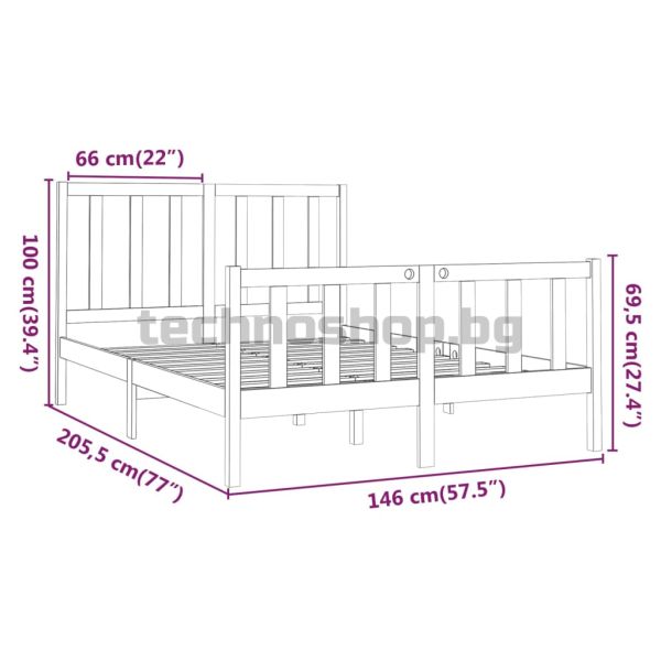 Рамка за легло без матрак, 140x190 см, масивна чамова дървесина