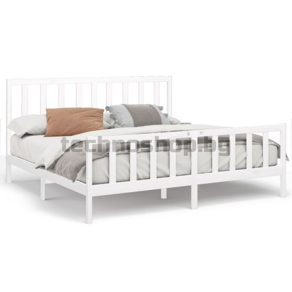 Рамка за легло без матрак, бял, 200x200 см, бор масив