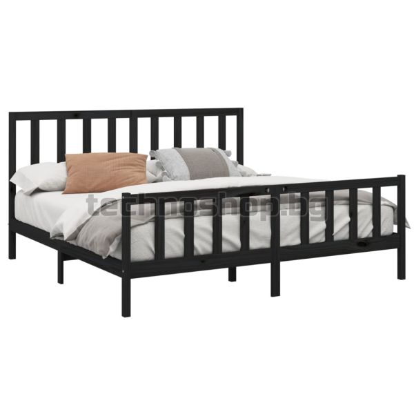 Рамка за легло, черна, бор масив, 200x200 см