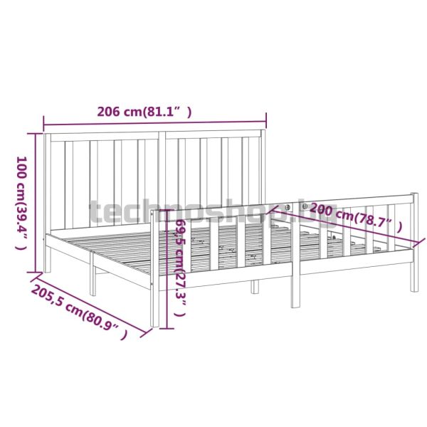 Рамка за легло, черна, бор масив, 200x200 см