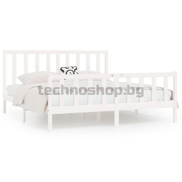 Рамка за легло, бяла, дърво масив, 200x200 см