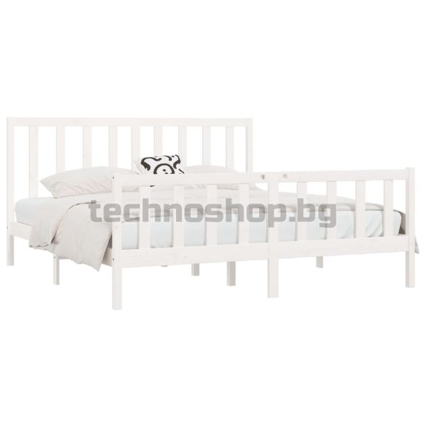 Рамка за легло, бяла, дърво масив, 200x200 см