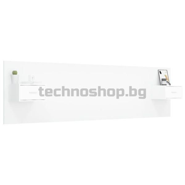 Горна табла за легло с шкафчета, бяла, инженерно дърво