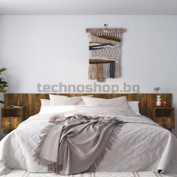 Горна табла за легло с шкафчета, опушен дъб, инженерно дърво