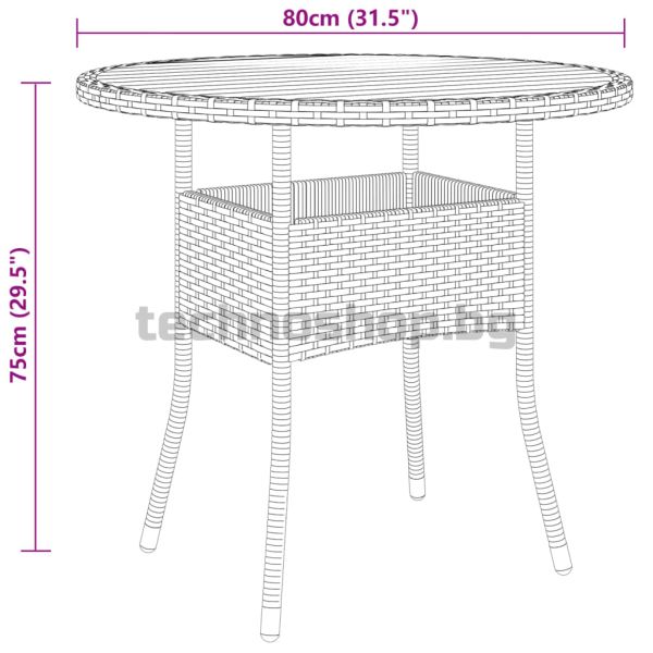 Градинска маса, Ø80x75 см, акациево дърво и полиратан, черна