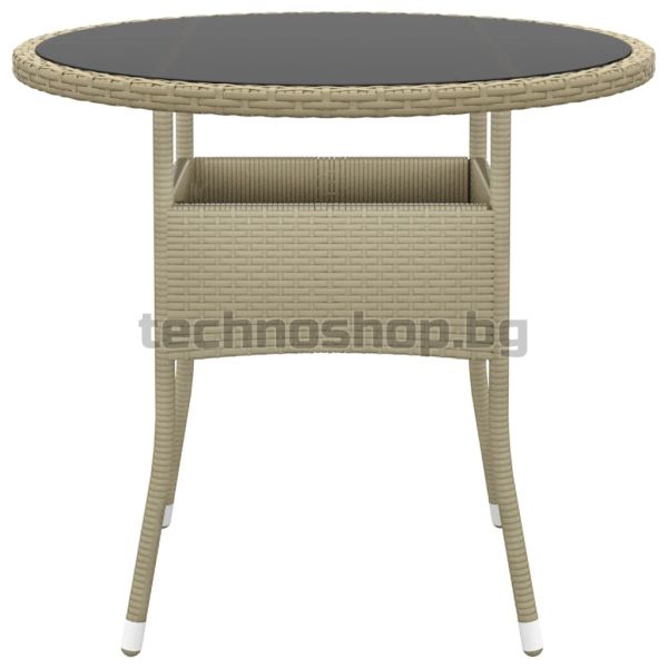 Градинска маса, Ø80x75 см, закалено стъкло и полиратан, бежова