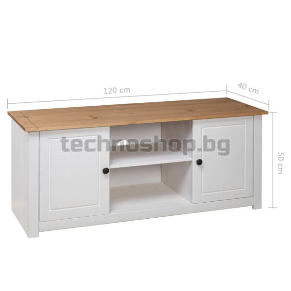 ТВ шкаф, бял, 120x40x50 см, бор масив, Panama Range