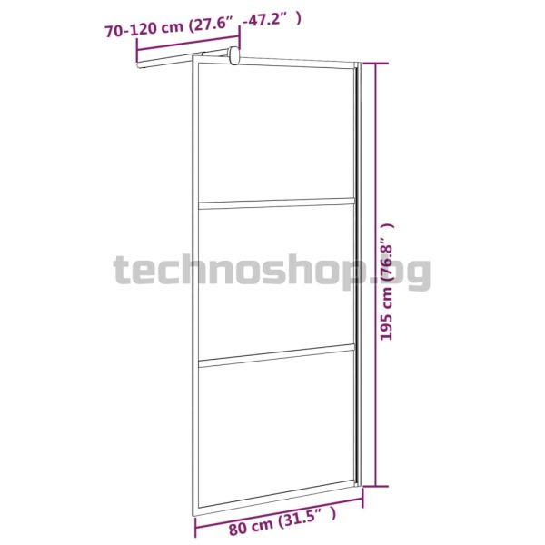Параван за баня, 80x195 см, матирано ESG стъкло, черно