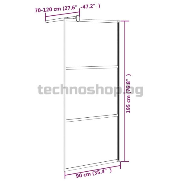 Параван за баня, 90x195 см, матирано ESG стъкло, черно