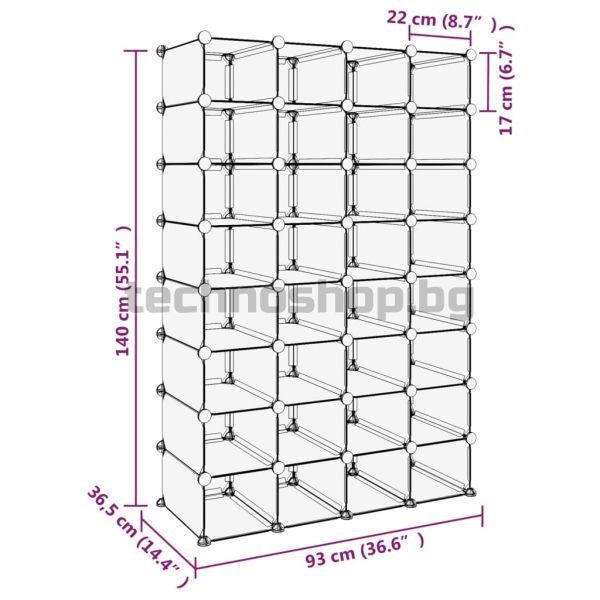 Етажерка за обувки, прозрачна, 93x36,5x140 см, PP