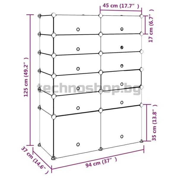 Етажерка за обувки, черна, 94x37x125 см, PP