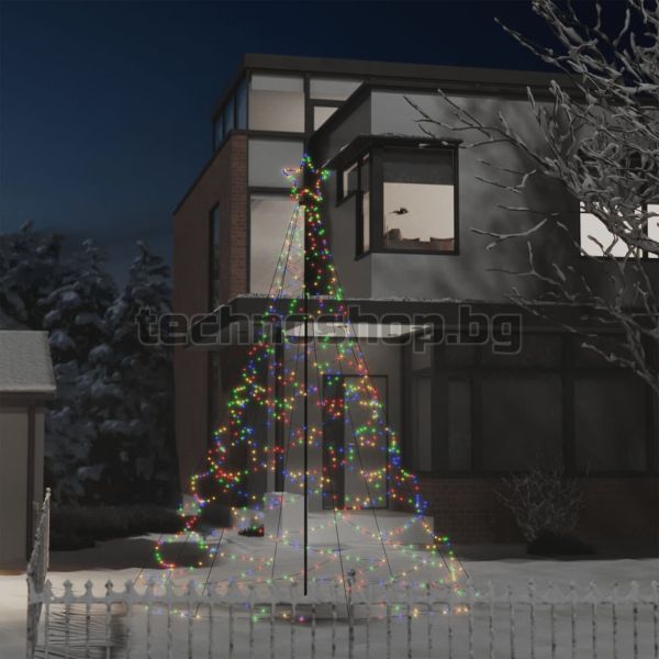 Коледно дърво с метален стълб, 500 LED, многоцветно, 3 м