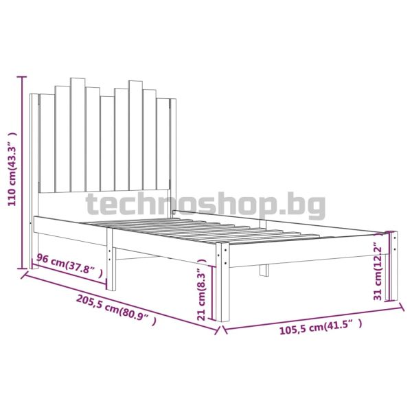 Рамка за легло, черна, бор масив, 100х200 см